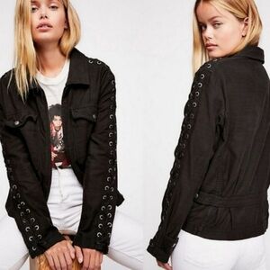 Free People Faye Cotton Military Lace Up jacket